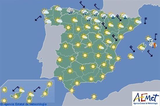 Hoy, precipitaciones en el norte y Baleares y viento fuerte en el este