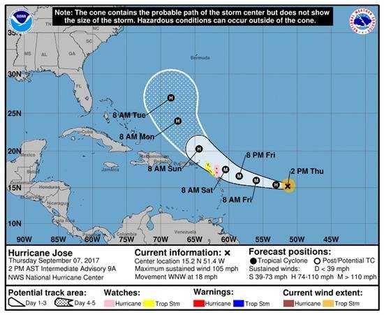 El huracán José sube a categoría 3 y se acerca a las Antillas Menores