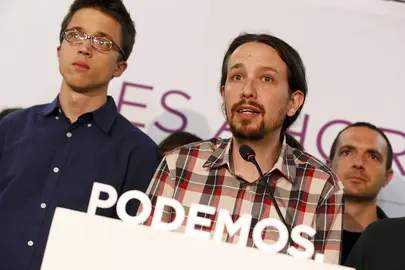 pablo iglesias e iñigo errejon durante una rueda de prensa de podemos
