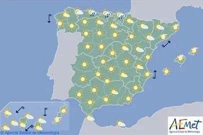 Temperaturas muy altas en gran parte del interior de la pen&iacute;nsula ma&ntilde;ana