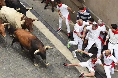 Los toros de N&uacute;&ntilde;ez del Cuvillo vuelan en un encierro con al menos 3 heridos