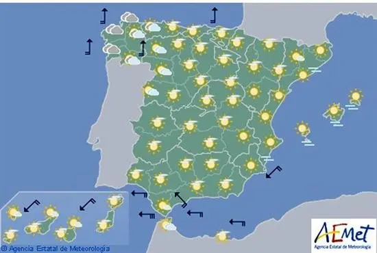 Predominio de cielo despejado, salvo en mitad oeste, y subida de temperaturas