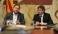 Barcelona 07/06/2016 Politica  Reuni&oacute;n de la ejecutiva del Govern de la Generalitat en el Palau. En la foto Oriol Junqueras junto al President Carles Puigdemont.  FOTO DANNY CAMINAL